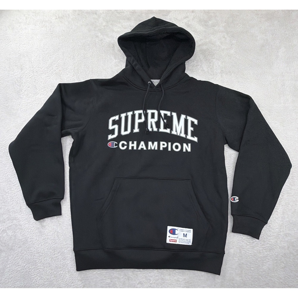 Champion Supreme Black SS17 Black Hooded Pull Over Sweatshirt Men's Size Medium